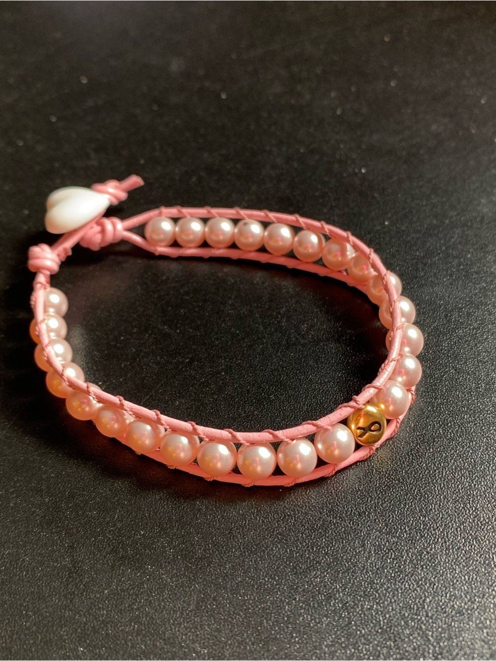 Breast Cancer Pink Pearl Wrap Bracelet with Gold Accent